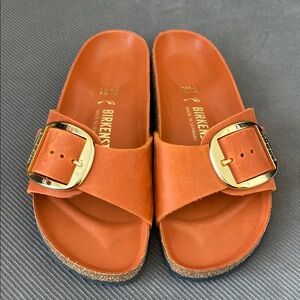Birkenstock Sandals Dark Orange with Gold Buckle